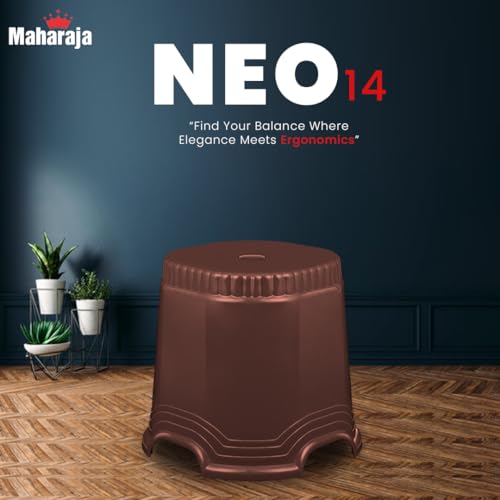 Image of MAHARAJA Neo Plastic Sitting Stool for Indoor Or Outdoor | Kitchen & Living Room (Brown, Pack of 2 (14 inch))
