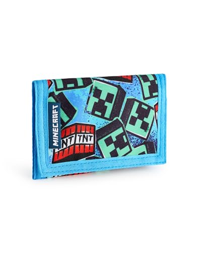 Minecraft Boys Strap Wallet | Kids Blue Trifold Wallet with TNT Block and Creeper Graffiti Print | Childrens Cash Holder3