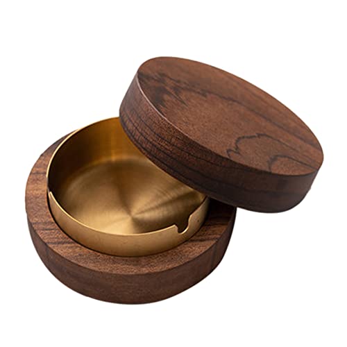 Tlilyy Cenicero de nogal con tapas cenicero de madera a prueba de viento cenicero portátil para fumadores, oficina de escritorio, para hombre ()