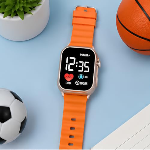 Image of XENTON Kids Digital Watch for Boys & Girls | LED Display Wrist Watch | One Touch Time & Date Display | Adjustable Strap | Lightweight Casual Watch for Kids Boys (Orange)