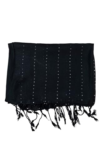 Image of Solid Sequin Stole with Tassels for Women & Men - Soft Lightweight Rayon Fabric | Available in 10+ Colours | 70 x 180 cm