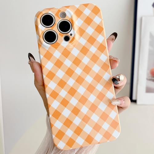 Coque iPhone 11 Pro jolie protection orange : cadeau idéal à carreaux pour femmes et filles