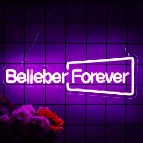 Image of Belieber Forever Neon Sign, Canadian Pop Music Singer LED Neon Light for Bedroom, Music Room, Dormitory, Birthday Party Decoration, Teen Idol Inspired Gifts