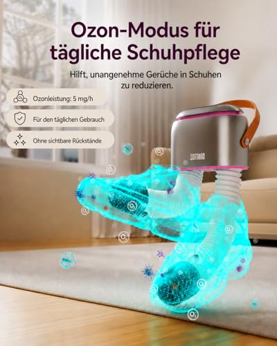 SOTHING Kofferraumtrockner, tragbarer Schuhtrockner für Sneaker, Ozon-Deodorierer, einziehbare Schläuche, 95 W Schnelltrocknung, 3 Heizstufen, LED-Touchpanel, 1-9H Timer, für Arbeitsstiefel, Rosenrot