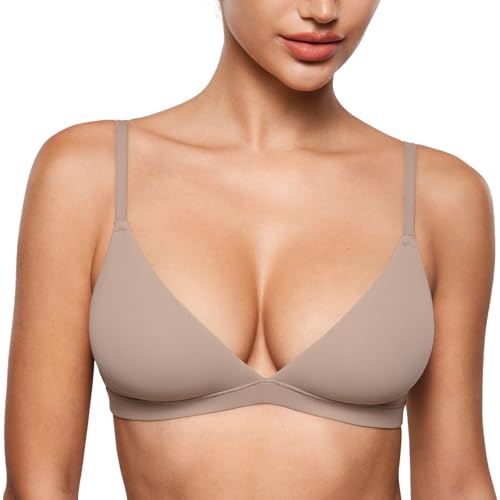 Image of INLYRIC Women's Inbarely Triangle Bralette Plunge Unlined Seamless Bra No Underwire Sexy Comfortable Everyday