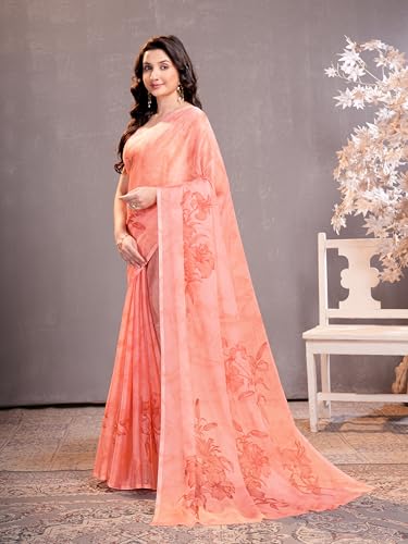 Image of Garden Vareli Floral Print Chiffon Saree