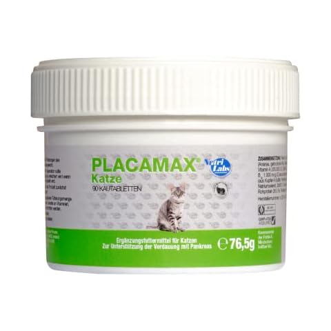 NutriLabs Placamax Katze Kautabletten, Unterstützung der Verdauung von Katzen, mit Pankreasenzymen und Ananaspulver, 90 Stück Cover