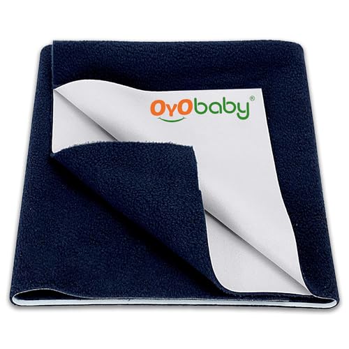 Image of OYO BABY Waterproof Mattress Protector 72x36 Inch for Single Bed | Quick-Dry, Breathable Dry Sheet | Reusable, Soft, Anti-Pilling Fabric | Suitable for Babies to Adults - Dark Blue