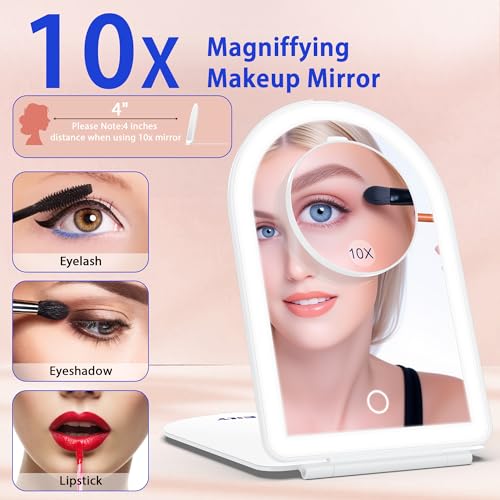 WEILY Espejo Maquillaje con Luz 1X/10X, Espejo Aumento con 3 Luces de Color, Control Táctil, Recargable Portátil Espejo para Dormitorio y Baño - imagen 3