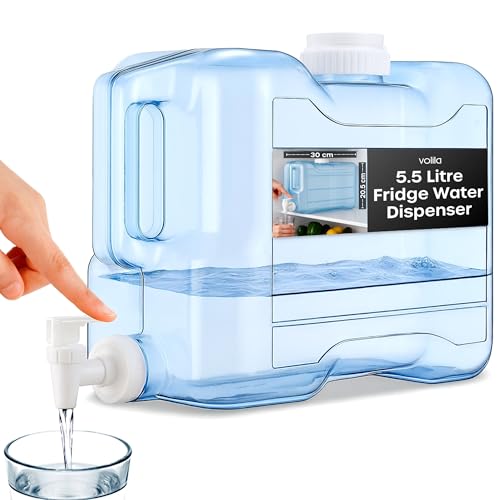 Volila Modern 5.5L Slim Fridge Water Dispenser with Tap for Water, Juice and Other Cold Drinks - Transparent PETG Material, Ideal for Fridge, Travel, Camping, Picnic and Outdoor Events