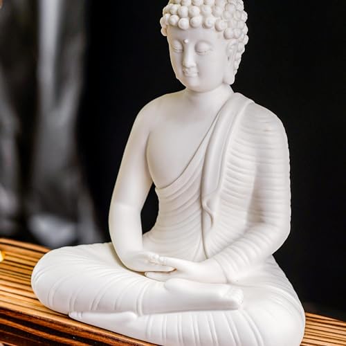 Houlu 6FOSD-W White Buddha Statue With Green Artificial Tree And Led Circle Table Lamp thumb #3