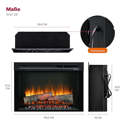 Dimplex Elektrokamin Einsatz XHD 28’’ /71cm - Wandkamin - Elektrokamin mit Heizung - 1400W - LED Optiflame Flammeneffekt - Zuschaltbare Heizleistung - Inklusive Fernbedienung