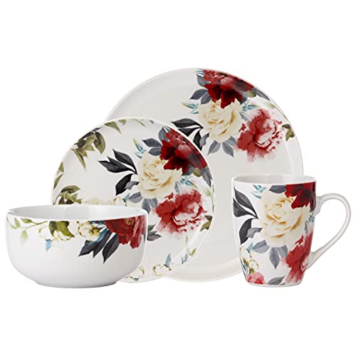 Safdie & Co. Rose Garden 16 Piece Dinnerware Set, Service For 4, Fiesta Dinnerware, Plates And Bowls Sets, Network Essentials, Porcelain Dinner Plates, Multicolor, 16" L X 12" W X 15" H #TOP5