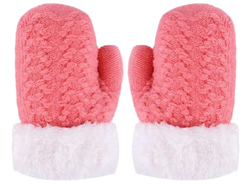 Kids-Warm-Knit Mittens - Little Kid-Girls-Winter Outdoor-Thickened Cold-Weather Wool Ski Gloves For 2-6 Years