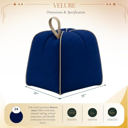 Image of CASASTYLE Signature Velure Suri Accent Pouf | Boston Fabric | 40D High-Density Foam | (Midnight Blue) | Footrest, Vanity Ottoman & Accent Seat for Home, Office, & Hotel