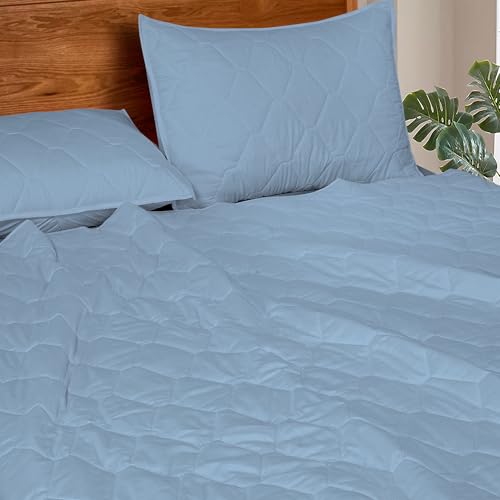 Image of ROYALE LINENS Twin Size 2 pc Quilt Set - Soft Lightweight 100% Microfiber Quilted Set - Solid Bedspread -Quilted Blanket Thin Comforter -Bedding Coverlets for All Seasons (Chambray, 1 Quilt- 1 Sham)