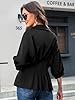 Women Pleated Peplum Blouse 3/4 Sleeve Button Down... #2