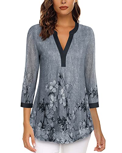Image of Timeson Women's Short Sleeve V Neck Blouses Shirts Floral Double Layers Mesh Tunics Tops