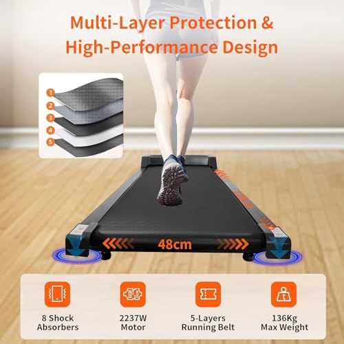 LSBIKE Walking Pad Treadmill 2.5HP Under Desk Treadmill for Home and Office 3 in 1 Foldable Running Treadmills Walking Running Pad 330 Lbs Capacity No Assembly Remote Control & LED Display (Black) - Image 5