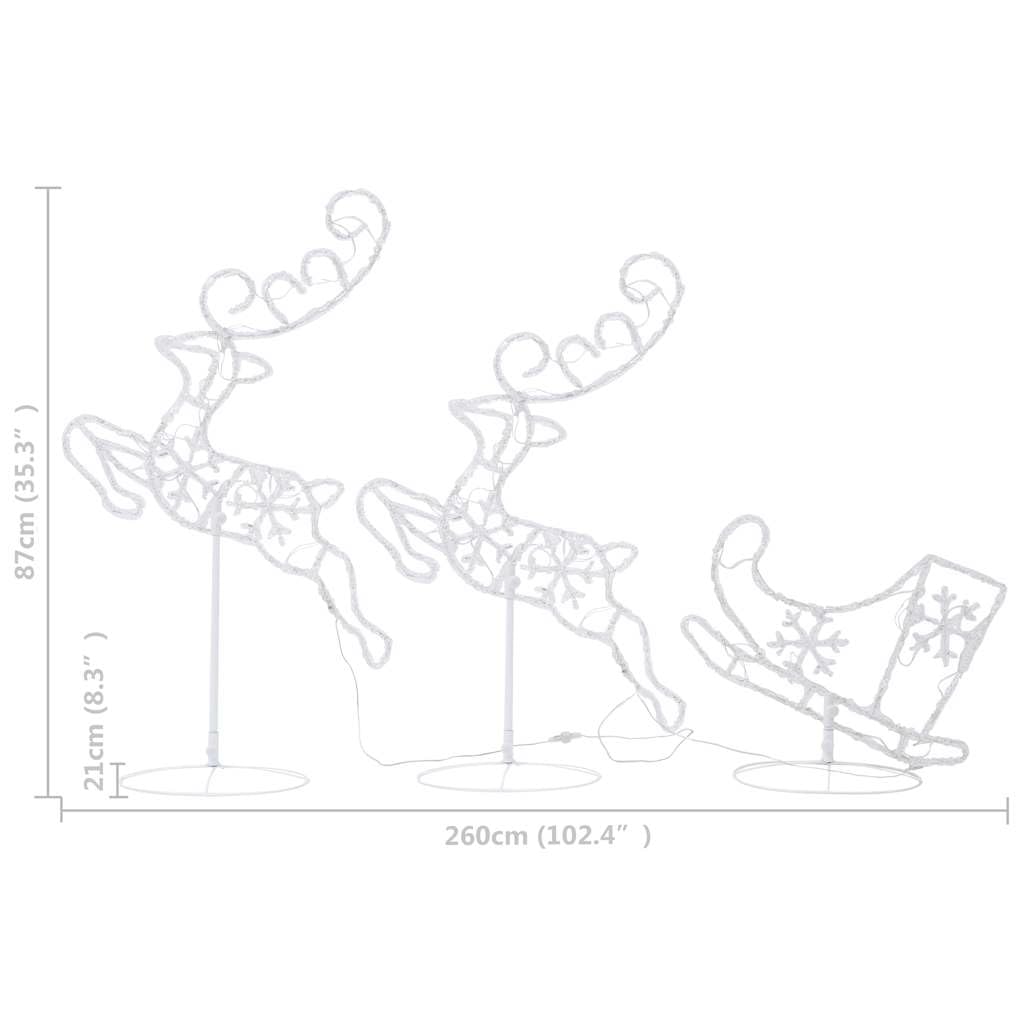 vidaXL Renos Voladores y Trineo, Adorno Navideño de Luces, Renos Trineo Iluminados, Decoración de Luces para Navidad, Blanco Cálido