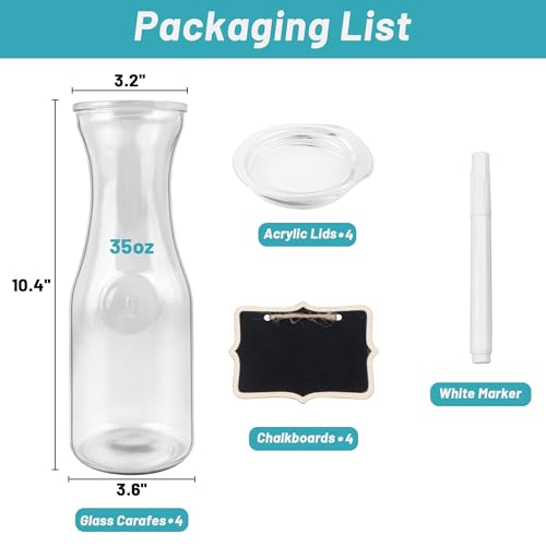 image for Tinaforld Glass Carafe with Acrylic Lid,35 Oz Beverage Dispensers Cara
