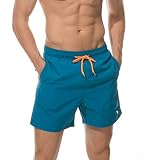 donhobo Badeshorts für Herren Schnelltrocknend Schwimmhose Badehose Jungen Strand Surf Freizeit Schwimmen Laufen Board Shorts (Pfauenblau, XL)