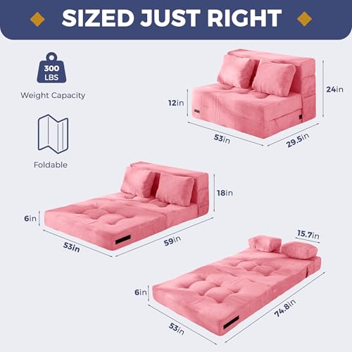 Image of MAXYOYO Convertible Sofa Bed, Fold Out Sofa Couch with Pillow, 4 in 1 Tufted Folding Couch Bed Foam Floor Couch, Lazy Chair for Living Room Bedroom Guest Room, Pink