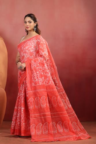 Image of TAMAIRA FASHION White Mulmul Pure Cotton Saree For Woman Floral Printed |Office Wear Daily Wear Sarees For Women Without Blouse Piece (Available in 16 Colours)
