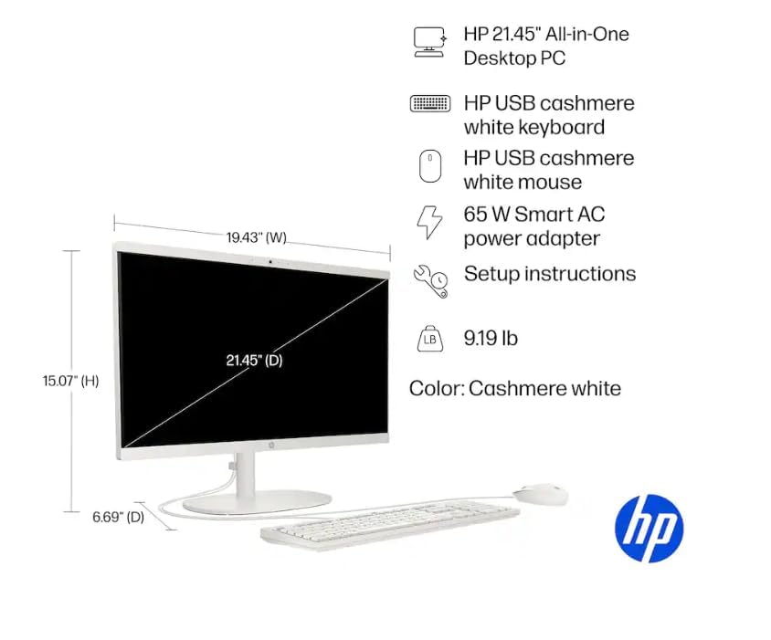 Image of HP 22 inch All-in-One Desktop Computer, 8GB DDR5 RAM, 128GB UFS Storage & 512GB External,13th Gen Intel Quad-Core CPU, FHD VA Display, WiFi 6, Bluetooth 5.3, RJ45, USB-C (10Gbps), UHD Graphics, 720p Cam