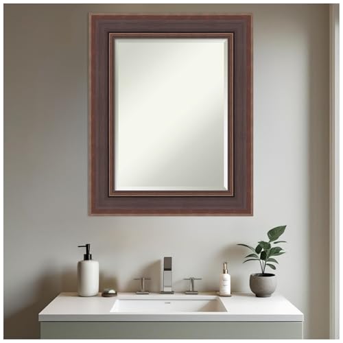 Amanti Art Brown Bathroom Mirror for Over Sink, 32x26 Moab Brown Bronze Rectangle Vanity Mirror, Medium Modern Frame, Hangs Horizonally and Vertically, Bathroom Wall Decor, Beveled Edge by Amanti Art - Used condition - Image 4