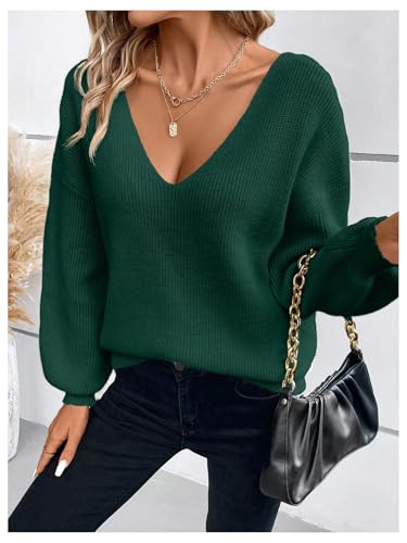 Image of GORGLITTER Women's Bow Fall Sweaters 2025 Cable Knit Chunky Oversized Long Sleeve Backless V Neck Pullover Tops