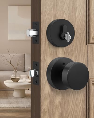 Image of Goldenwarm Black Door Knobs with Deadbolt, Zinc Alloy Exterior Front Door Knobs and Single Cylinder Deadbolt, Matte Black Front Door Locks Set (2 Pack)