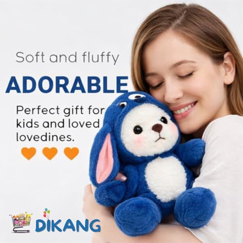 Image of DIKANG Hooded Teddy Bear Gift Soft Toys for Girls and Boys | Blue Hood Teddy Bear Plushie Stuffed Animal Toys | Long Ear Soft Toy for Kids | Gifts for Woman, Amazing Birthday Gift for Kids - 30 cm