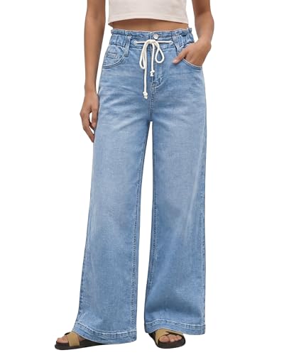 GRAPENT Women's Womens Jeans High Waisted Mom Jeans Flared High Waist Wide Leg Color Azure Mood Large Size 12 Size 14