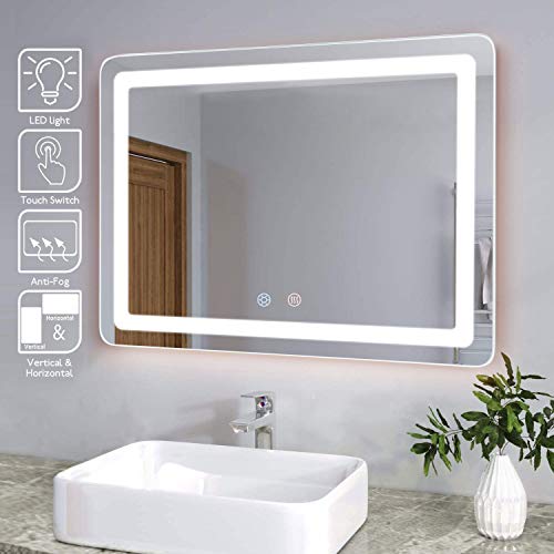 Preisvergleich Produktbild Wandspiegel, HAMSWAN 80x60cm Badezimmerspiegel dreifarbige LED Badspiegel Einstellbarer ultradünner, Antibeschlag und IP65 Schutzklasse