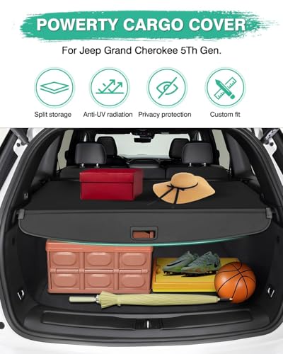 Image of Powerty Cargo Cover for 2022-2026 Jeep Grand Cherokee(2 Row;WL) 4XE Accessories Trunk Cover Retractable Trunk Shielding Shade Privacy Screen(Not fit for WK)