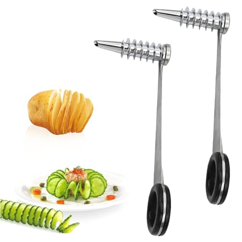 CHICHI:OÜ 2 Stück Edelstahl Spiralschneider Kartoffel, Tragbarer Kartoffelspiralenschneider, Spiralschneider, Kreative Obst und Gemüsezubereitung für Obst, Kartoffeln, Gurken, Karotten, Zucchini