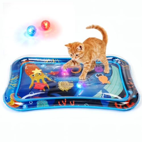 Toptakeit Thickened Cat Water Sensory Play Mat with 2 Attractive Balls Cat Water Bed Toy for Cats Dogs Kittens Puppies Pets