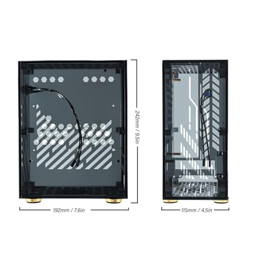 Tyenaza Mini ITX Case, Gabinete Mini ITX con panel acrílico transparente, enfriamiento 360 grados, pies amortiguadores para PC Mini con fuente Flex 1U y soporte para SSD 2.5in (Negro) miniatura 5