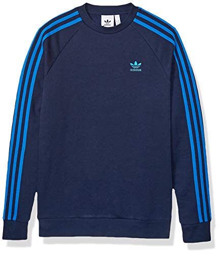 adidas Originals Men's 3-Stripes Crewneck Sweatshirt, collegiate Navy/Bluebird, Large