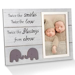 Twins Picture Frame, Pregnancy Announcement, Boy Girl Wood Photo Frame, Baby Keepsake Gifts for New Parents, Unique Shower Gifts, Nursery Decor, 4×6 Photo (White)