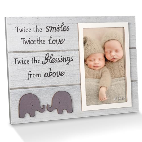 Twins Picture Frame, Pregnancy Announcement, Boy Girl Wood Photo Frame, Baby Keepsake Gifts for New Parents, Unique Shower Gifts, Nursery Decor, 4×6 Photo (White)