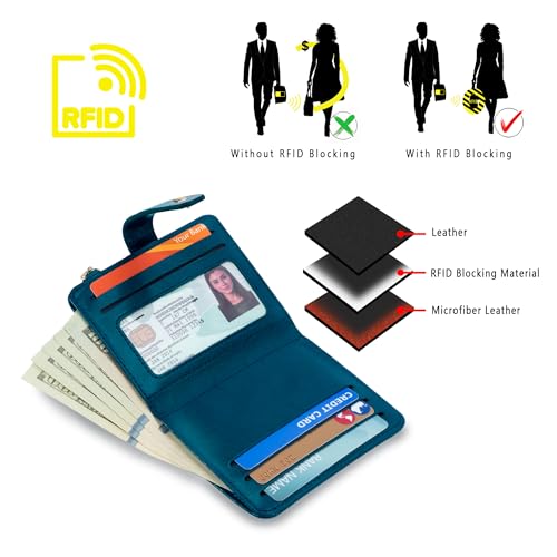 Image of Airkit Small Wallet Women RFID, PU Leather Card Holder with Keychain | Slim Compact Zipper Coin Purse for Ladies, Travel Holiday Gifts for Mom, Cute Mini Bifold Wallets