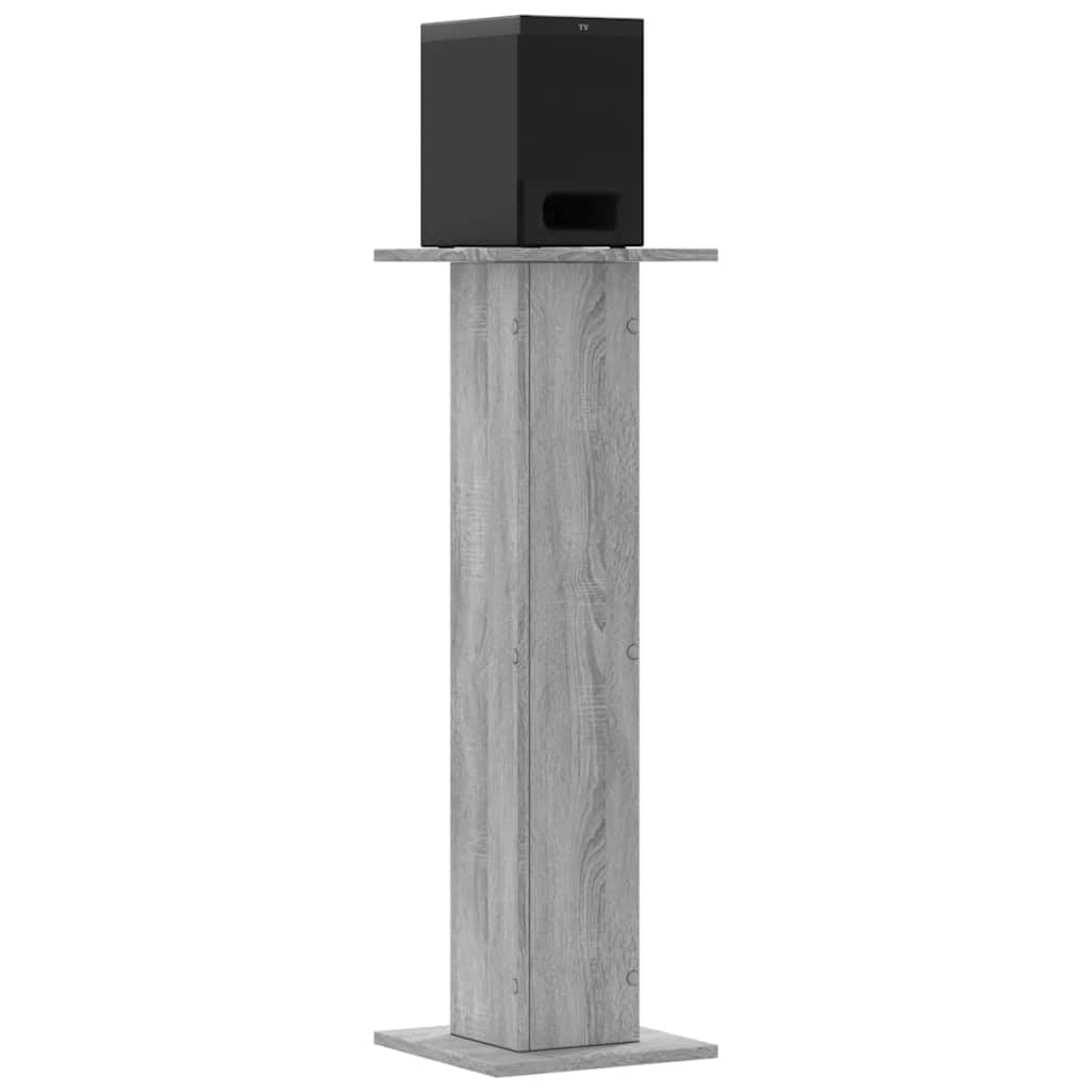 Set di 2 supporti per altoparlanti, in legno, altezza regolabile 95 cm, treppiede da pavimento per altoparlanti HiFi, grigio Sonoma, piastra 30 x 30 cm