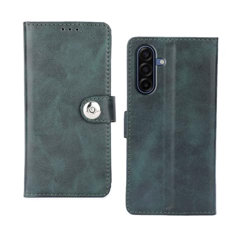 Image of amazon basics Samsung Galaxy A17 5G Flip Cover | Card Pockets Wallet & Stand | Flip Cover for Samsung Galaxy A17 5G (Green Button)