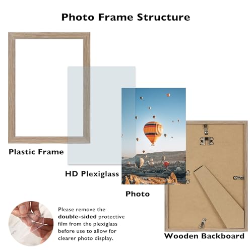 Image of JCJMY 8x13 Picture Frame Rustic Brown for Wall Hanging or Tabletop, Wall Mounting Horizontally or Vertically, 8 x 13 Wall Gallery Poster Photo Frame with Shatter Resistant Plexiglass, Rustic Brown