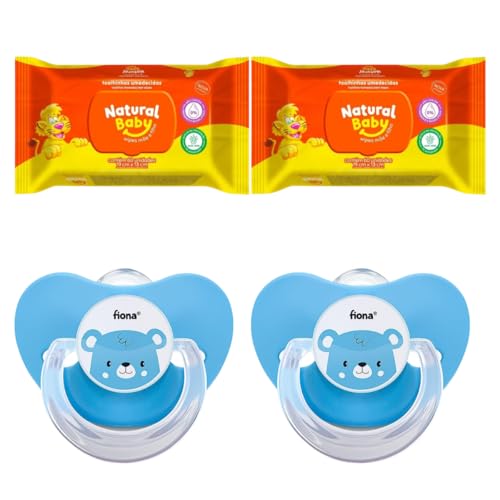 Kit 02 Lenços + 02 Chupetas - Lenços Umedecidos Toalhas Natural B...