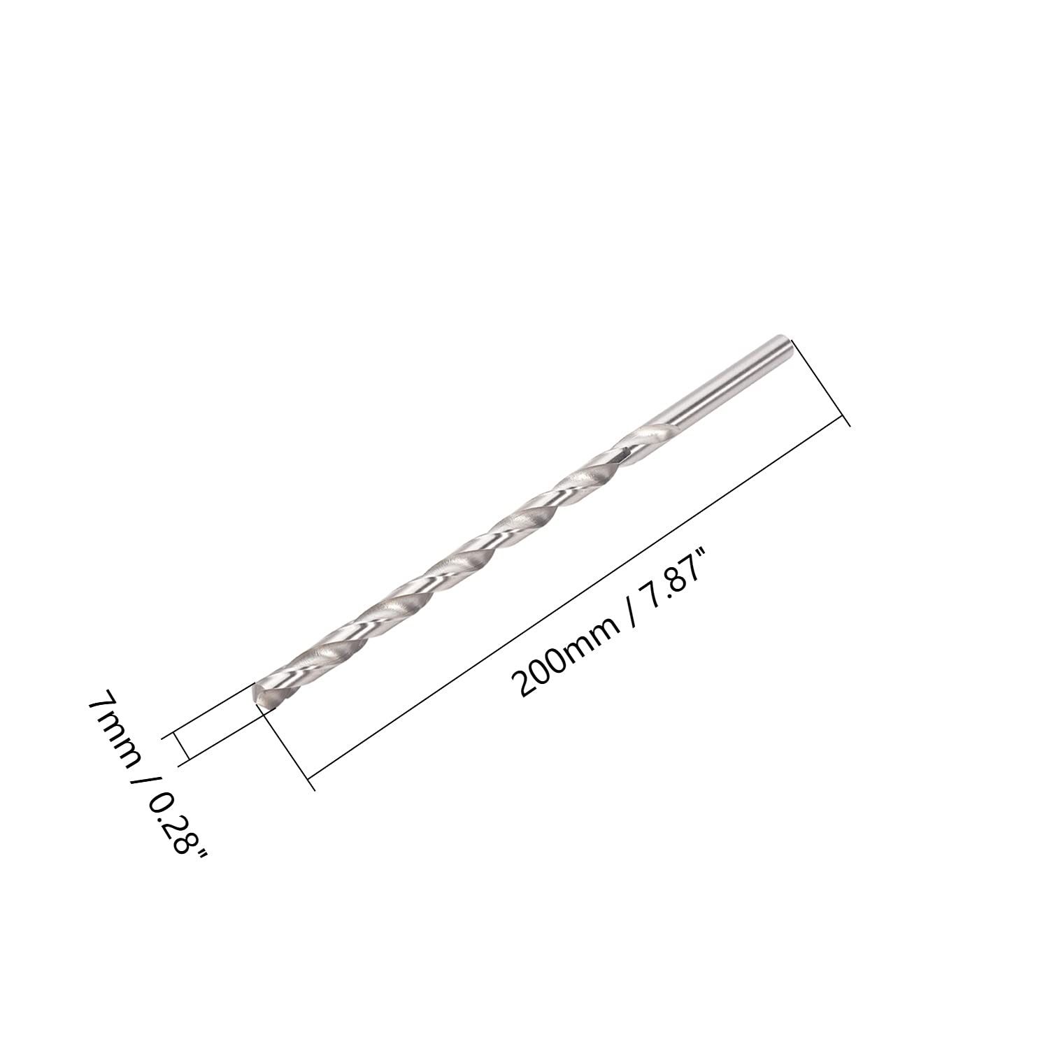 Hegebeck Extra Long Drill Bit Set Twist Drill Bits 7mm Dia Round Shank 200mm High Speed Steel for Metal Aluminum Alloy Iron 5pcs(Silver)
