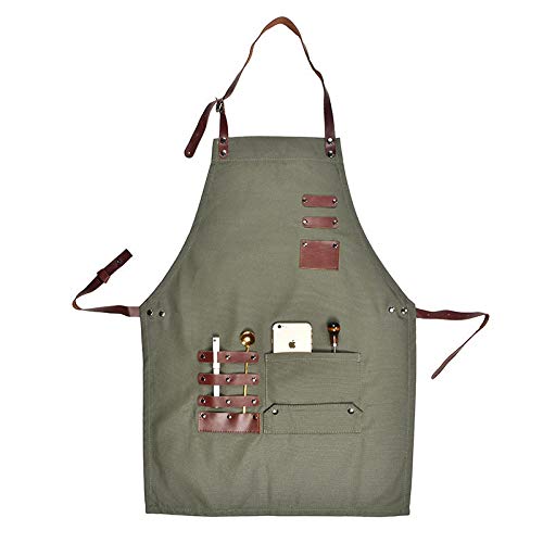 tablier Tablier d'outil Tableau ciré Toile de dessus Qualité véritable Tablier en cuir véritable Tablier de sangle de l'huile Resistant Resistant Resistant peintre jardinier travail uniforme