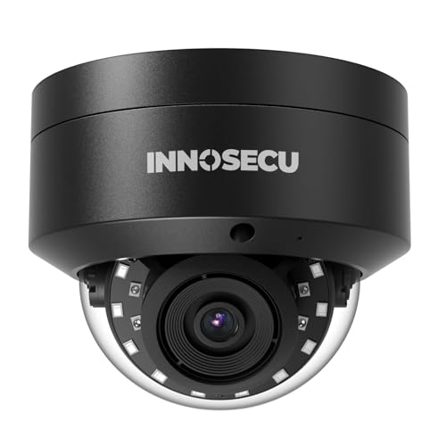 INNOSECU Cámara IP PoE AI de 8 MP, cámara domo de vigilancia de seguridad a prueba de vandalismo al aire libre, detección de rostros, detección de humanos/vehículos, lente de 2.8 mm 110°, micrófono